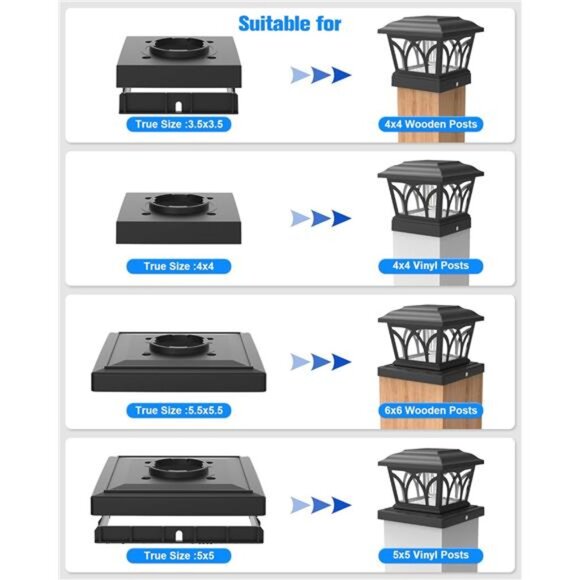 Solar Post Cap Lights Fence Post Lights Slate Black Fits 4x4 6x6 Posts - Picture 3 of 7